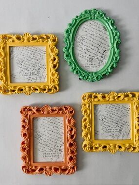 Set of 4 Mini Baroque Picture Frames Mint Yellow Peach Tabletop Decor